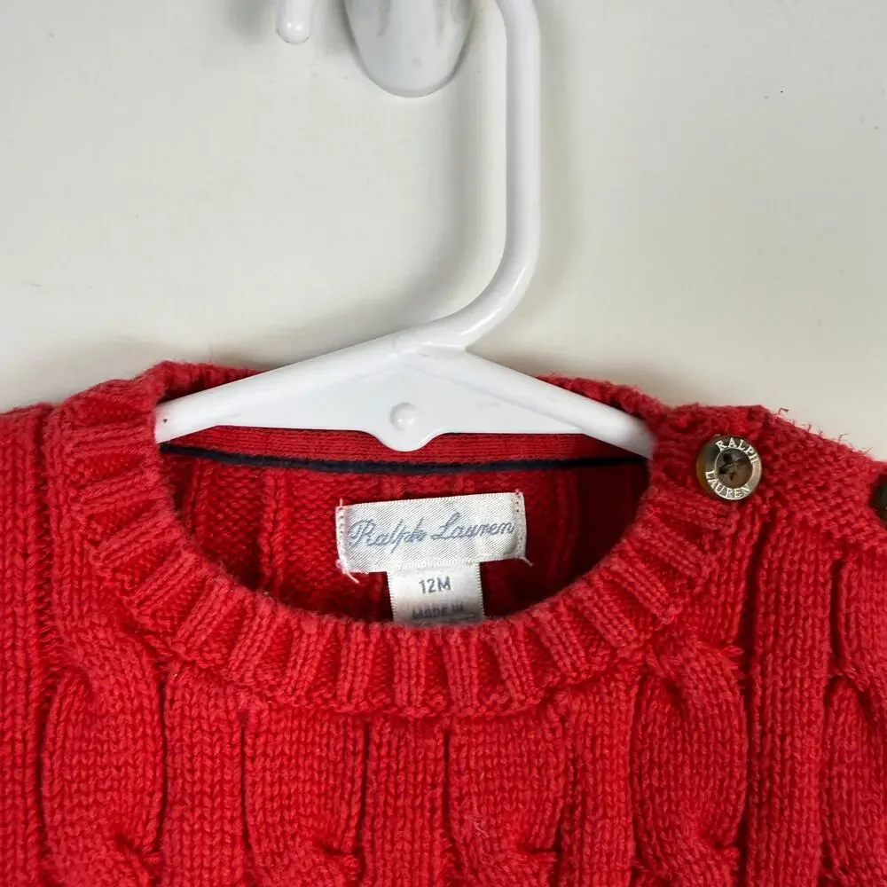 Ralph Lauren Boys Baby Cable Knit Sweater Red - 9-12 12 Months